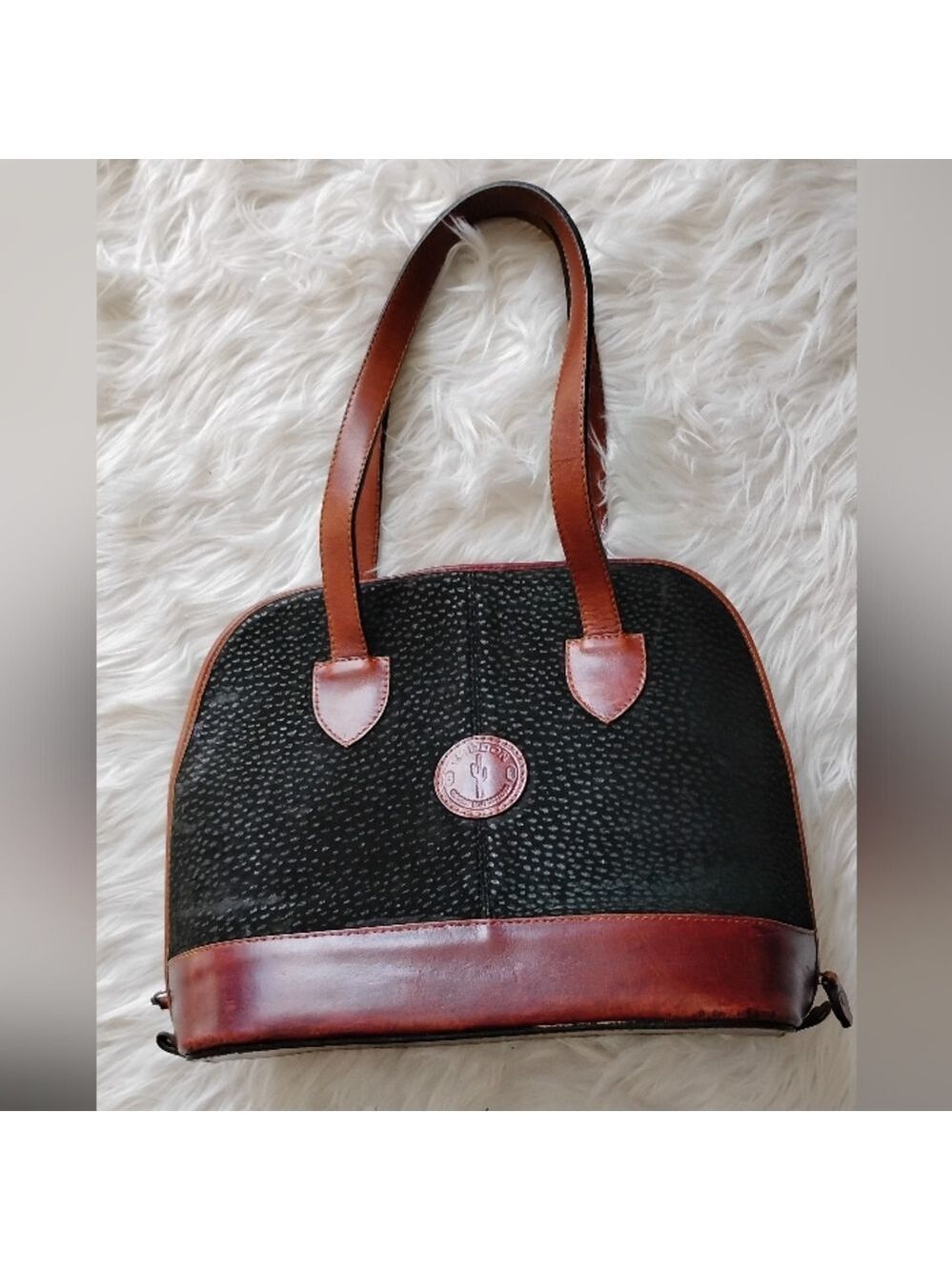Vintage Cardon Black and Brown Leather Large Shoulder Bag. GORGEOUS!